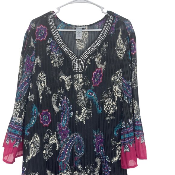 Catherines Womens 2X Paisley Beaded V-Neck Tunic Top 3/4 Bell Sleeves - Picture 9 of 10